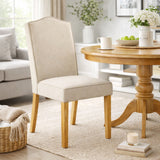 Modern 5-Piece 47 Inch Round Dining Set, Natural Finish with Light Beige Polyester Upholstered Chairs, Solid Rubberwood