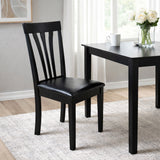 Modern Dining Chairs, Set of 2, Black Finish with Black PU Leather Upholstered Seats Solid Rubberwood