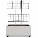 Smooth Rectangular Polystone Planter with Steel Trellis and Wheels, White