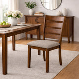 Traditional 9-Piece 78.7 Inch Rectangular Dining Set, Dirty Oak Finish with Greige Polyester Upholstered Chairs, Solid Rubberwood