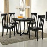 Modern 5-Piece 41.3 Inch Round Dining Set, Black Finish with Black PU Leather Upholstered Chairs, Solid Rubberwood