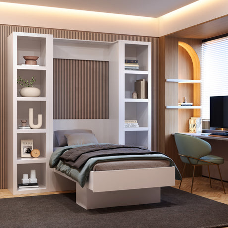 White Twin Murphy Bed with Bookshelves - Sharicks