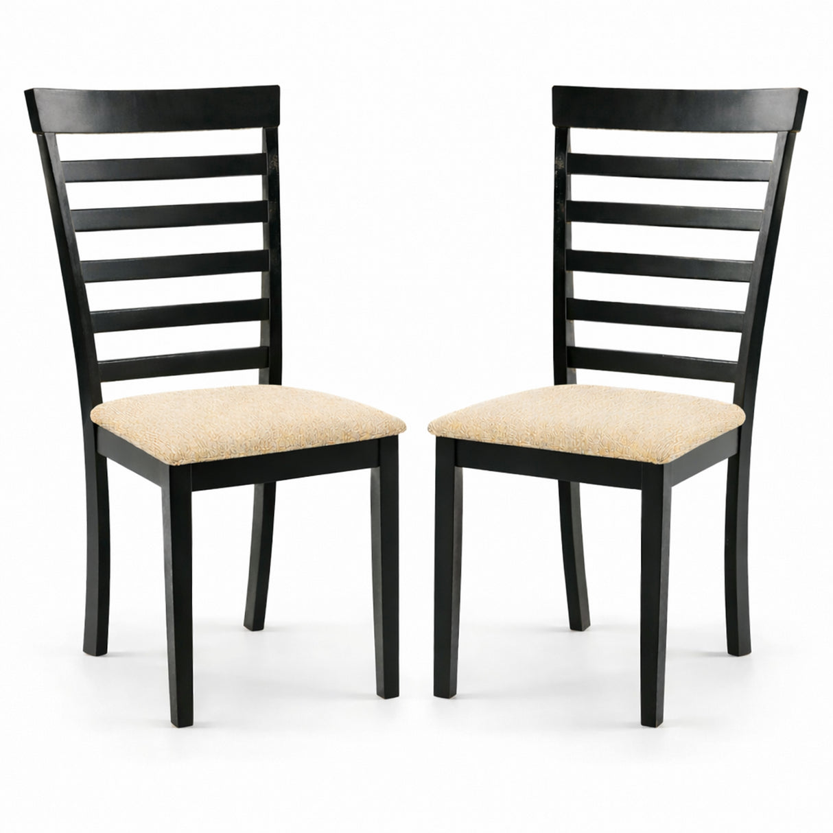 Traditional Dining Chairs, Set of 2, Black Finish with Beige Polyester Upholstered Seats Solid Rubberwood