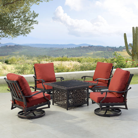 Black Aluminum Fire Table Set with Four Club Chairs - Sharicks