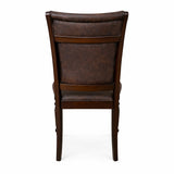 Traditional Dining Chairs, Set of 2, Expresso Finish with Dark Brown PU Leather Upholstered Seats Solid Rubberwood