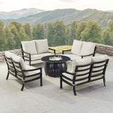 Black Aluminum Fire Table Set with Four Deep Seating Loveseats