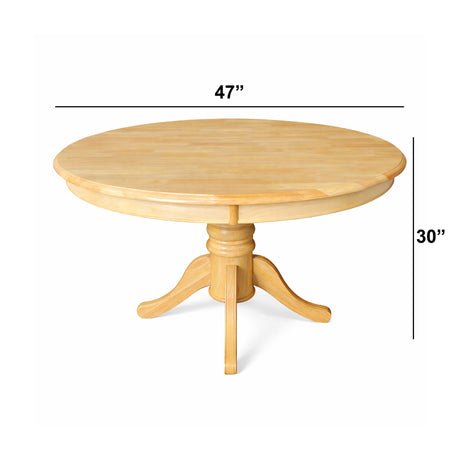 Modern 5-Piece 47 Inch Round Dining Set, Natural Finish with Light Beige Polyester Upholstered Chairs, Solid Rubberwood