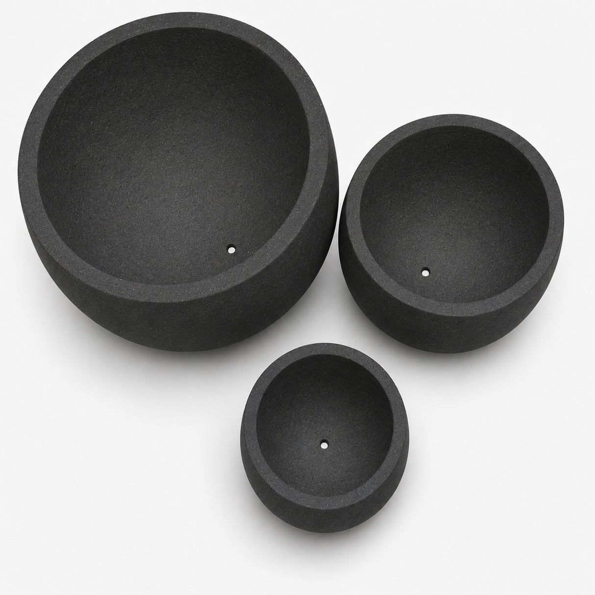 Set of 3 Round Polystone Indoor/Outdoor Planters, Black
