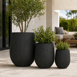 Set of 3 Fluted Round Polystone Indoor/Outdoor Planters, Black