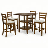 Modern 5-Piece 41.3 Inch Square Counter Height Dining Set, Dirty Oak Finish with Greige Polyester Upholstered Bar Stools, Solid Rubberwood