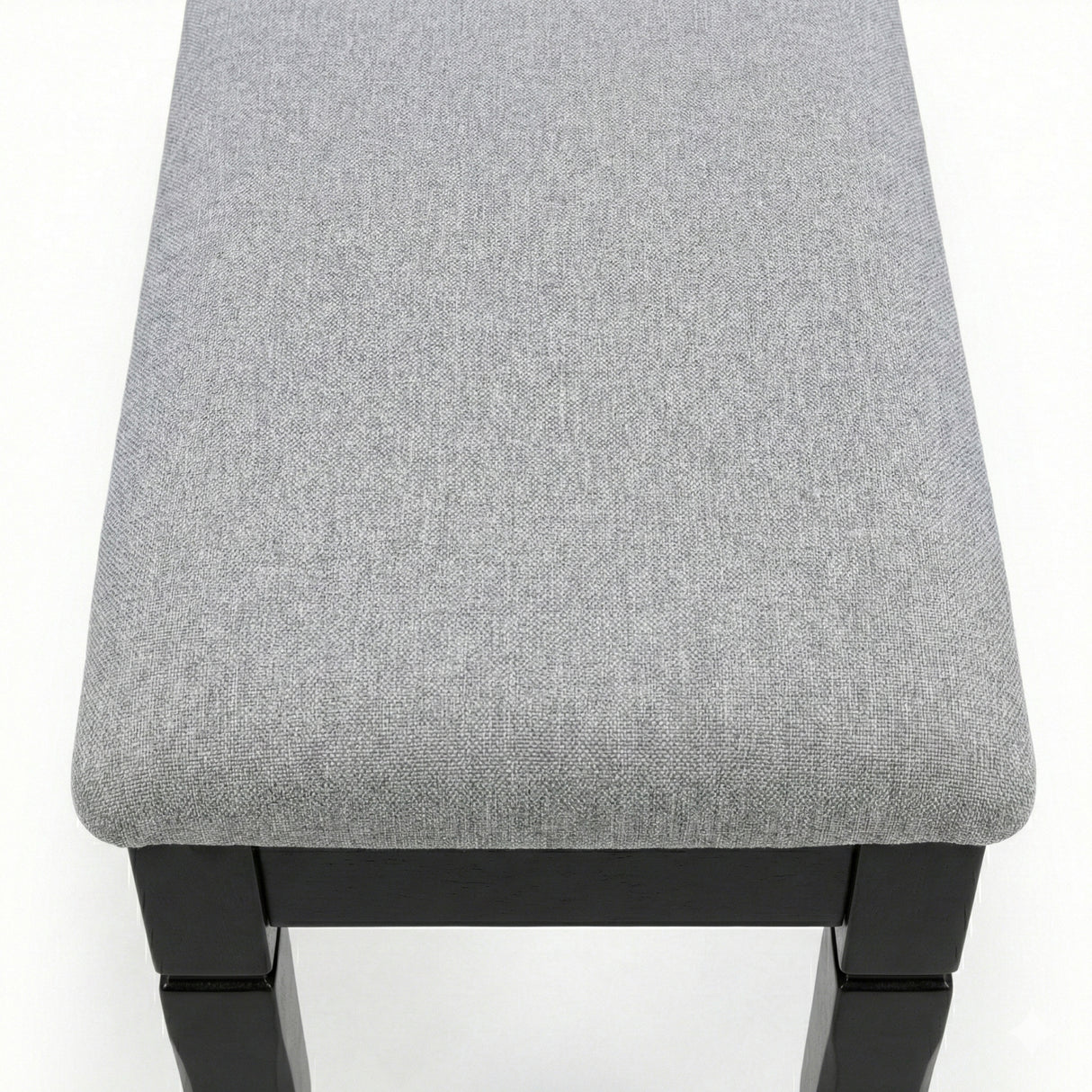 Traditional Grey Upholstered Dining Bench, Black Finish Solid Rubberwood