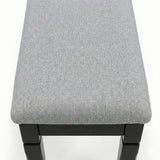 Traditional Grey Upholstered Dining Bench, Black Finish Solid Rubberwood