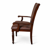 Traditional Dining Arm Chairs, Set of 2, Expresso Finish with Dark Brown PU Leather Upholstered Seats Solid Rubberwood