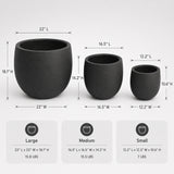 Set of 3 Round Polystone Indoor/Outdoor Planters, Black