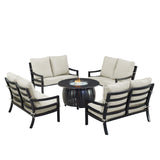 Black Aluminum Fire Table Set with Four Deep Seating Loveseats