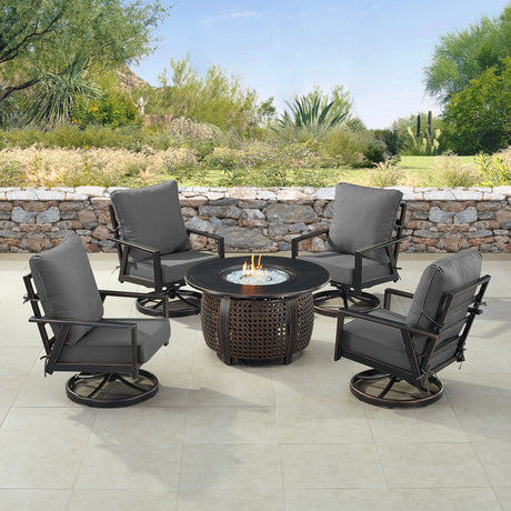 Black Aluminum Fire Table Set with Four Club Chairs - Sharicks