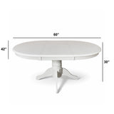 Farmhouse 7-Piece Inch Oval Extendable Dining Set, White Finish with Brown Polyester Upholstered Chairs, Solid Rubberwood