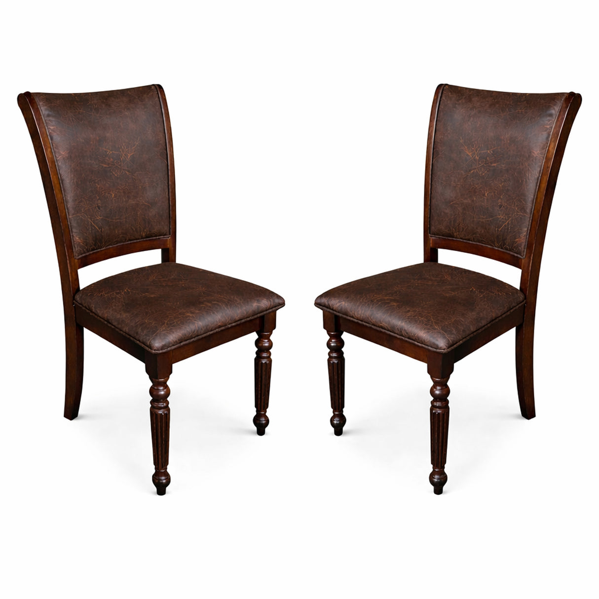 Traditional Dining Chairs, Set of 2, Expresso Finish with Dark Brown PU Leather Upholstered Seats Solid Rubberwood