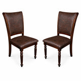 Traditional Dining Chairs, Set of 2, Expresso Finish with Dark Brown PU Leather Upholstered Seats Solid Rubberwood