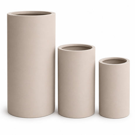 Set of 3 Tall Cylinder Polystone Indoor/Outdoor Planters, Sand