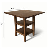 Modern 5-Piece 41.3 Inch Square Counter Height Dining Set, Dirty Oak Finish with Greige Polyester Upholstered Bar Stools, Solid Rubberwood
