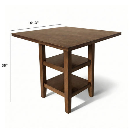 Modern 5-Piece 41.3 Inch Square Counter Height Dining Set, Dirty Oak Finish with Greige Polyester Upholstered Bar Stools, Solid Rubberwood