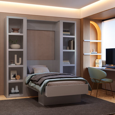 Grey Twin Murphy Bed with Bookshelves - Sharicks