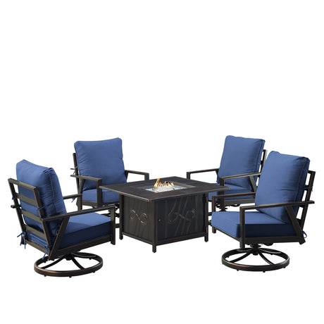 Black Aluminum Fire Table Set with Four Club Chairs - Sharicks