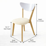 Modern Dining Chairs, Set of 2, White/Natural Finish with Beige Polyester Upholstered Seats Solid Rubberwood