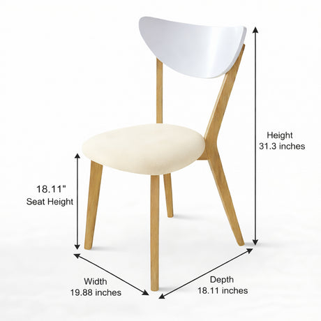 Modern Dining Chairs, Set of 2, White/Natural Finish with Beige Polyester Upholstered Seats Solid Rubberwood
