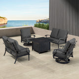 Black Aluminum Fire Table Set with Two Loveseats and Two Club Chairs