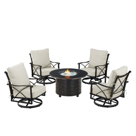 Black Aluminum Fire Table Set with Four Club Chairs - Sharicks