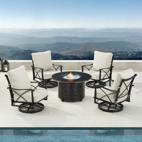 Black Aluminum Fire Table Set with Four Club Chairs - Sharicks