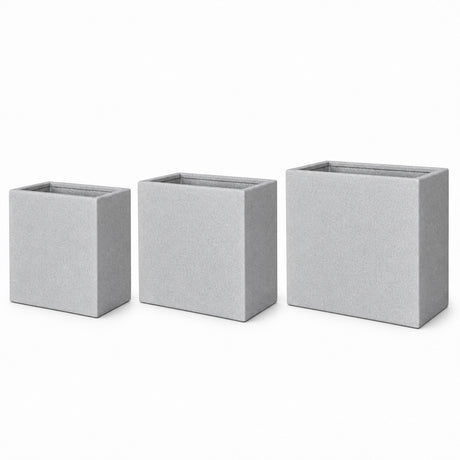 Set of 3 Rectangular Polystone Indoor/Outdoor Planters, Gray