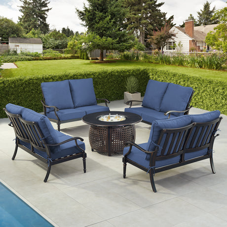 Black Aluminum Fire Table Set with Four Deep Seating Loveseats - Sharicks