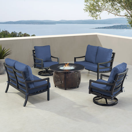 Black Aluminum Fire Table Set with Two Loveseats and Two Club Chairs - Sharicks