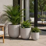 Set of 3 Round Cylinder Polystone Indoor/Outdoor Planters, Gray