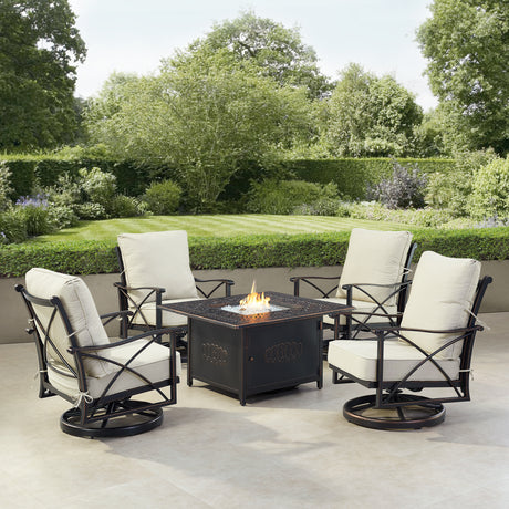 Black Aluminum Fire Table Set with Four Club Chairs - Sharicks