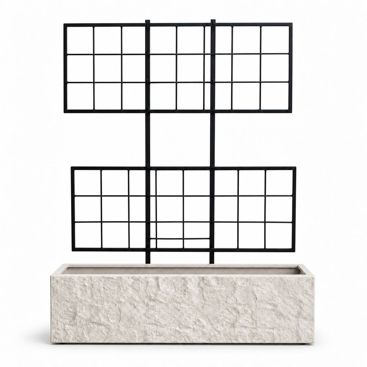 Rock Texture Rectangular Polystone Planter with Steel Trellis, White