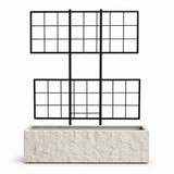 Rock Texture Rectangular Polystone Planter with Steel Trellis, White