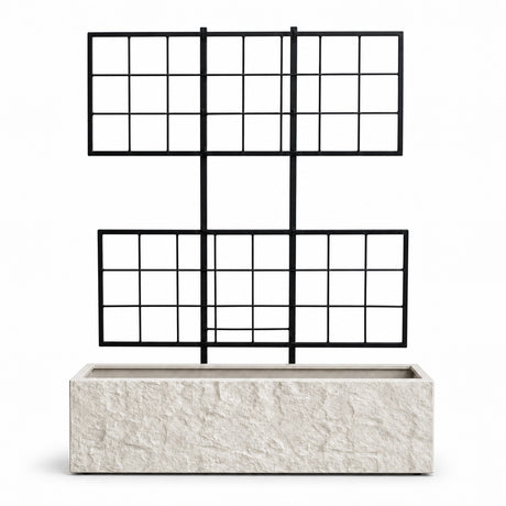 Rock Texture Rectangular Polystone Planter with Steel Trellis, White