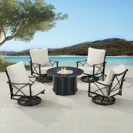 Black Aluminum Fire Table Set with Four Club Chairs - Sharicks