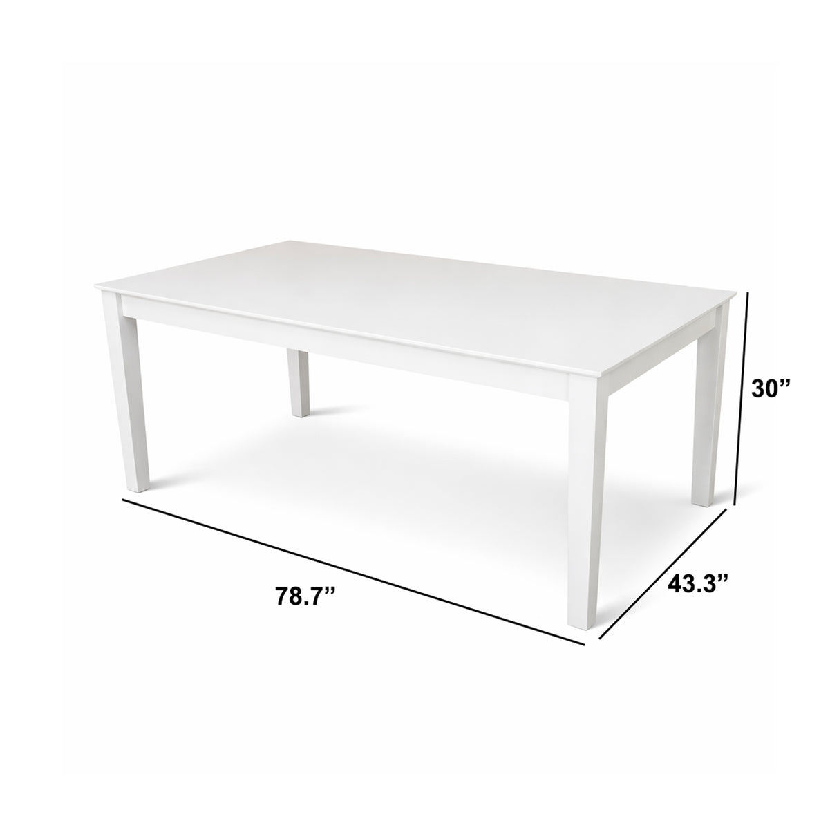 Modern 9-Piece 78.7 Inch Rectangular Dining Set, White Finish with White PU Leather Upholstered Chairs, Solid Rubberwood