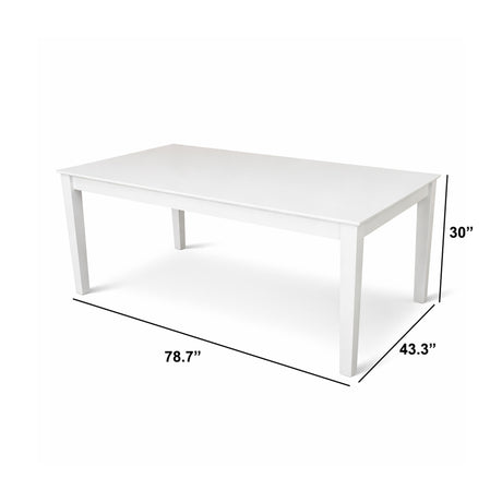 Modern 9-Piece 78.7 Inch Rectangular Dining Set, White Finish with White PU Leather Upholstered Chairs, Solid Rubberwood