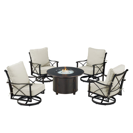 Black Aluminum Fire Table Set with Four Club Chairs - Sharicks