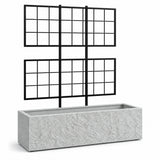 Rock Texture Rectangular Polystone Planter with Steel Trellis, Gray
