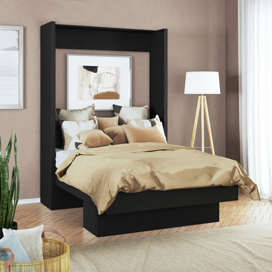 Easy-Lift Full Murphy Wall Bed in Black with Shelf