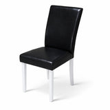 Modern Dining Chairs, Set of 2, White Finish with Black PU Leather Upholstered Seats Solid Rubberwood