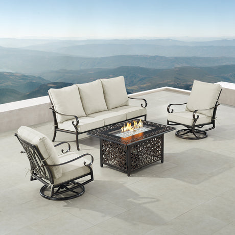 Black Aluminum Fire Table Set with Sofa and Two Club Chairs - Sharicks