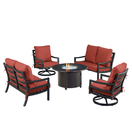 Black Aluminum Fire Table Set with Two Loveseats and Two Club Chairs - Sharicks